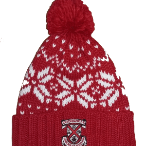 Red Patterned Pom Pom hat