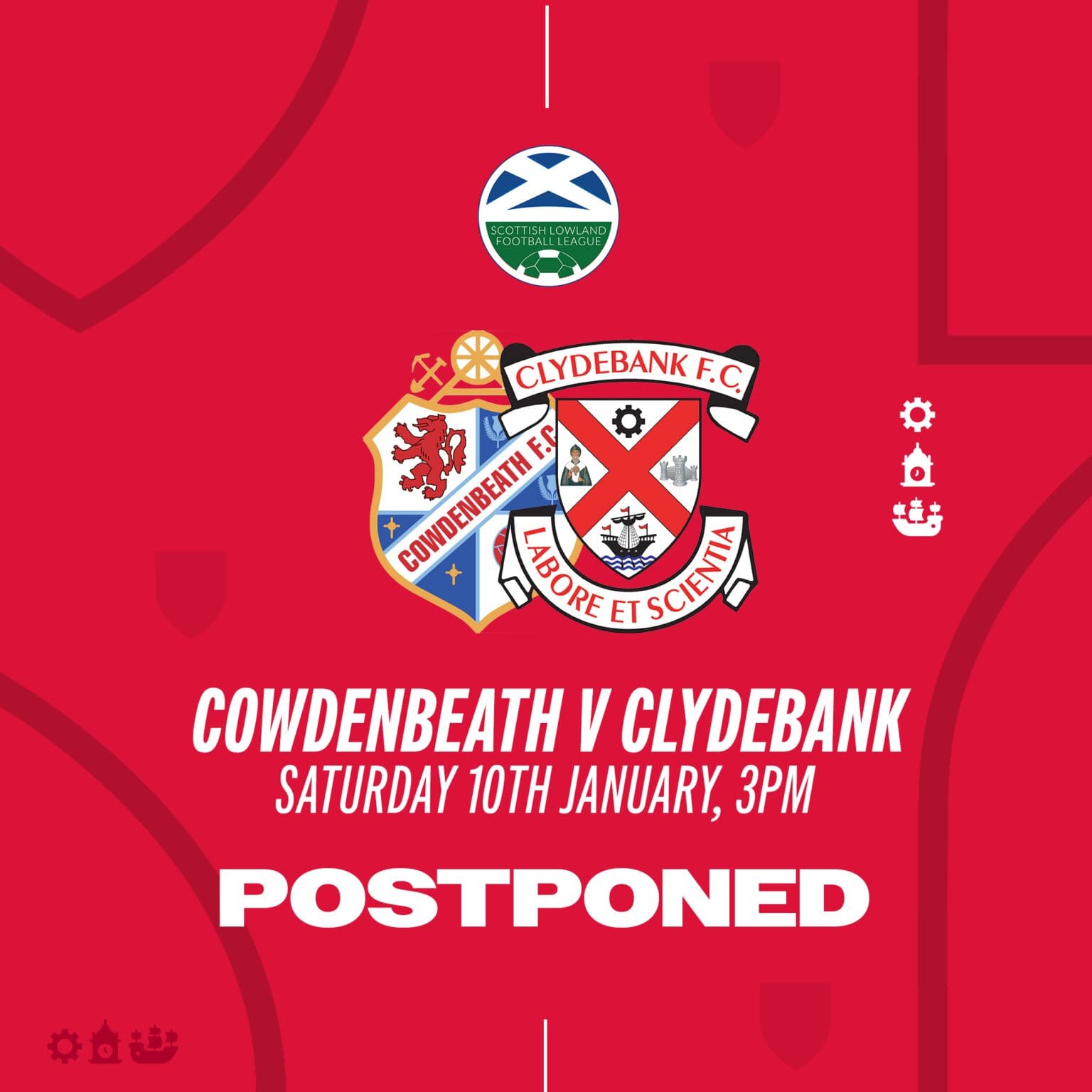 Cowdenbeath match postponed - Clydebank Football Club